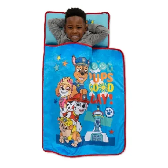 NoJo Paw Patrol "Good Pups Good Day" Toddler Nap Mat - Includes Attached Pillow and Fleece Blanket, Aqua, and Blue image {2}