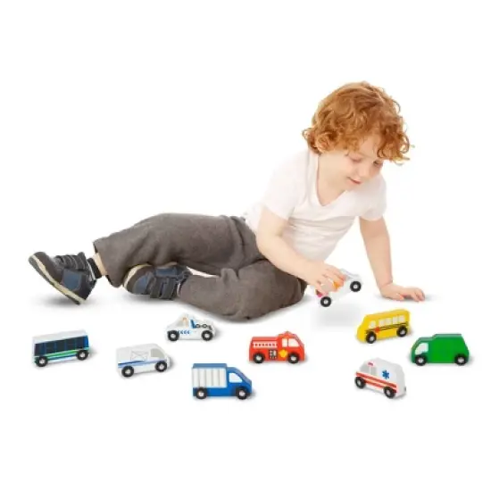 Melissa & Doug Wooden Town Vehicles Set image {1}