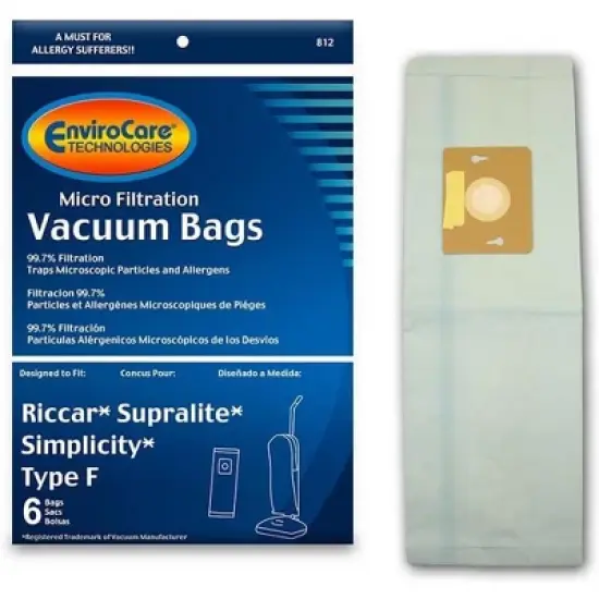 EnviroCare Replacement Micro Filtration Vacuum Cleaner Dust Bags made to fit Riccar Supralite and Simplicity Type F Uprights 6 pack image {8}