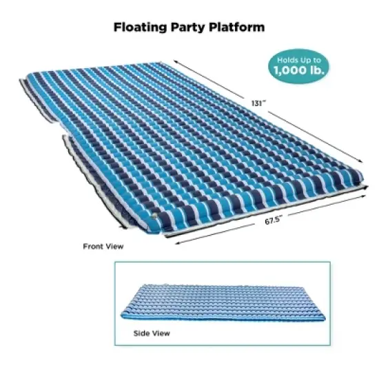 Aqua Supersized Party Plank Inflatable Floating Island Lake Raft Platform Float and Dual Action Hand Pump with 4 Nozzle Adapters Attachments, Blue image {4}