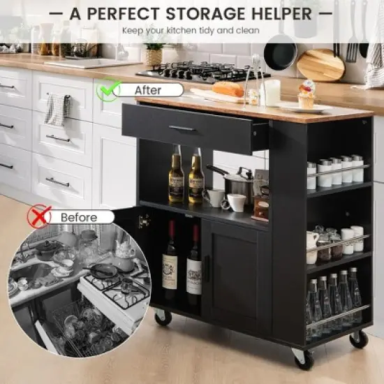 Costway Kitchen Island Cart Rolling Storage Cabinet w/ Drawer & Spice Rack Shelf image {5}