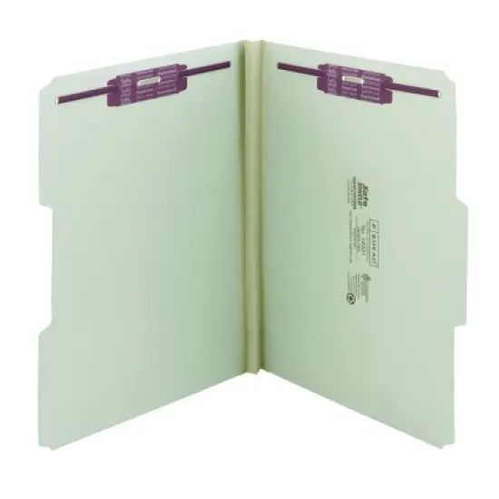 Smead Pressboard File Folder with SafeSHIELD  Fasteners, 2 Fasteners, 1/3-Cut Tab, 1" Expansion, Letter Size, Gray/Green, 25 per Box (14931) image {11}