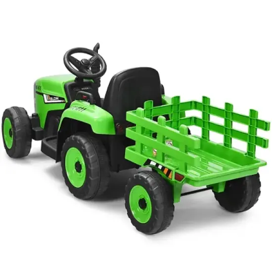 Costway 12V Kids Ride On Tractor with Trailer Ground Loader w/ RC & Lights Red\Pink\Green image {9}