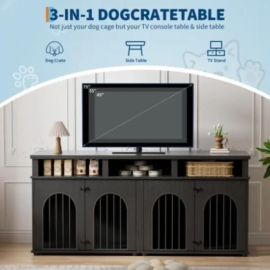 Double Dog Crate Furniture 71" Dog Kennel Furniture for 2 Medium Dogs, Heavy Duty Dogs Cage XL Dogs House Indoor with 3 Storage Shelves image {2}