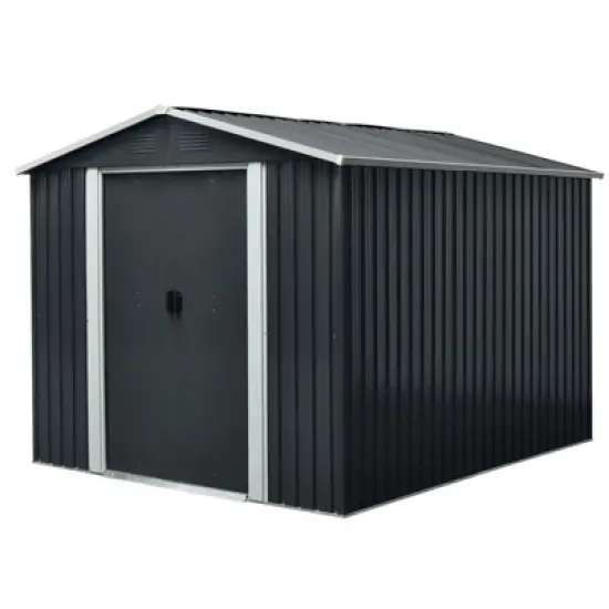 APRILSOUL 114.57"Outdoor Metal Storage Shed with meatl foundation image {8}