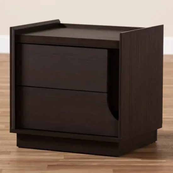 Larsine Finished 2 Drawer Nightstand Brown - Baxton Studio image {2}