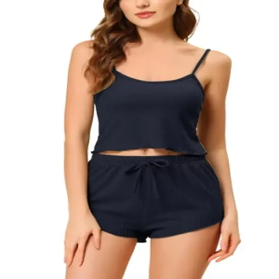 cheibear Womens Sleepwear Pajama Knit Spaghetti Strap Cami Tops Shorts Lounge Pj Set image {12}