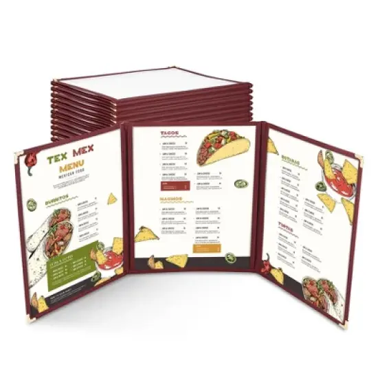 WeChef 30 Packs Restaurant Menu Covers 8.5 x 11" Triple Fold 3 Pages 6 Views Burgundy Red image {9}