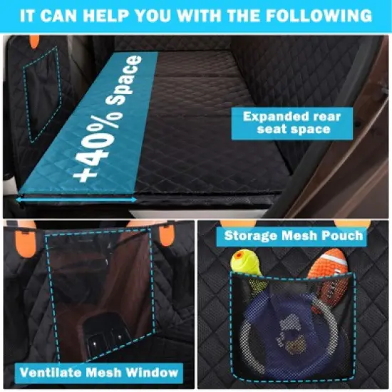 JOEJOY Back Seat Extender for Large Dogs - Hard Bottom Supports 330 lb, Oxford Waterproof Nonslip Dog Car Seat Cover image {3}