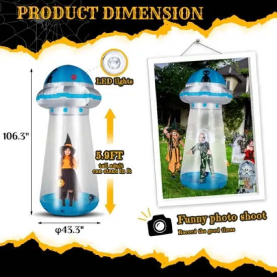 Angel Sar 8.8FT Halloween Inflatable UFO, Interactive Stand Inside Yard Decoration with LED Lights, for Indoor Outdoor Party Garden Decor image {4}