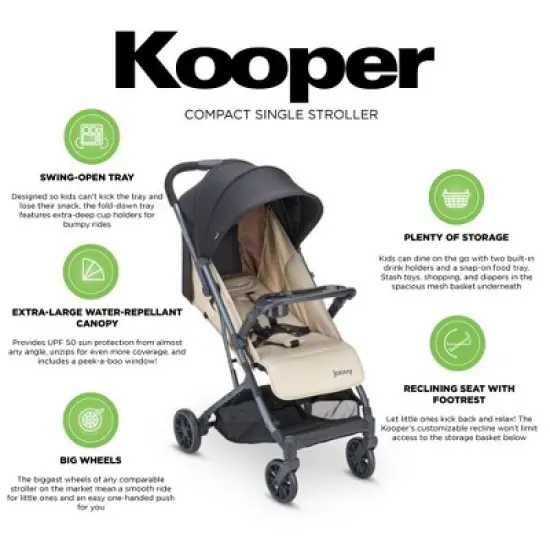 Joovy Kooper Lightweight Compact Single Stroller With Tray, Sand image {1}