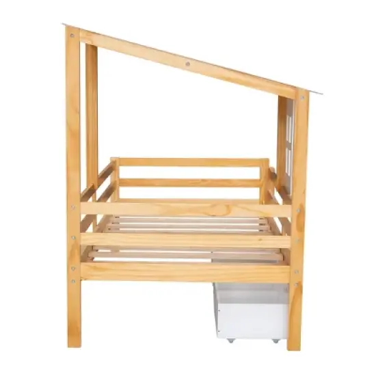 Twin Size House Low Loft Bed with Two Storage Drawers - ModernLuxe image {8}