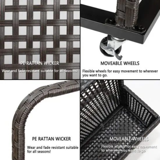 Outdoor PE Rattan Poolside Float Storage Box with Rolling Wheels, Durable Patio & Beach Organizer for Floaties, Gray image {3}