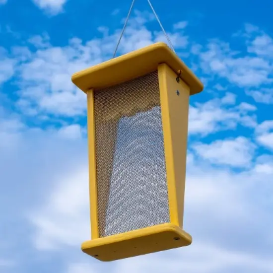 JCS Wildlife Finch Feeder &ndash; Recycled Yellow Poly Lumber, V-Shaped Design, Stainless Steel Mesh, 5-Cup Nyjer/Thistle Capacity &ndash; Easy to Clean, Made in image {5}