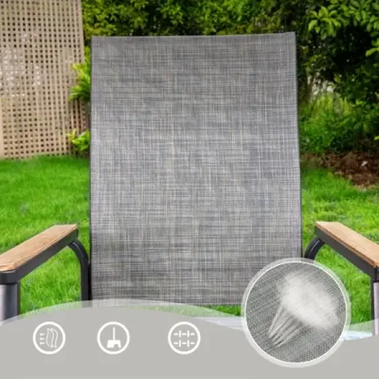 Captiva Designs 7pc Patio Slat-top Adjustable Rectangular Table & Gray Textilene Aluminum Chairs image {9}