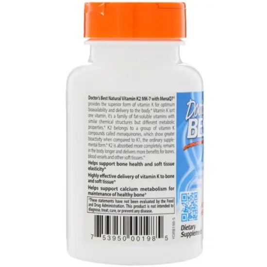 Doctor's Best Natural Vitamin K2 MK-7 , 45 mcg, 60 Veggie Caps image {2}
