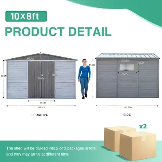 Outdoor Gray Backyard Storage Shed,Iron-Wood Frame Garden Bike Shed with Windows,Iron Doors,All-Weather Waterproof Garden Tool Shed-Coolbibila image {3}