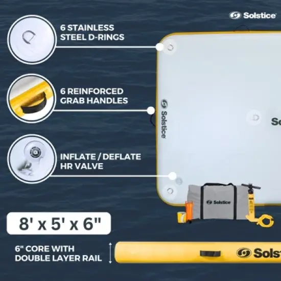 Solstice 8 x 5 ft Heavy Duty Inflatable Floating Dock Water Lounger Rafting Platform Table Bed w/Pump & Storage Bag for Lakes, Pools, & Rivers, Multi image {5}