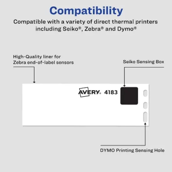 Avery Direct Thermal Roll Labels, 1-1/8" x 3-1/2", White, 350 Multipurpose Labels Per Roll, 2 Rolls (4183) image {1}