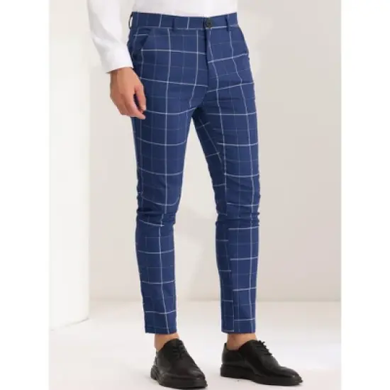 Lars Amadeus Men's Dress Plaid Pants Slim Fit Stretch Flat Front Plaid Trousers image {1}