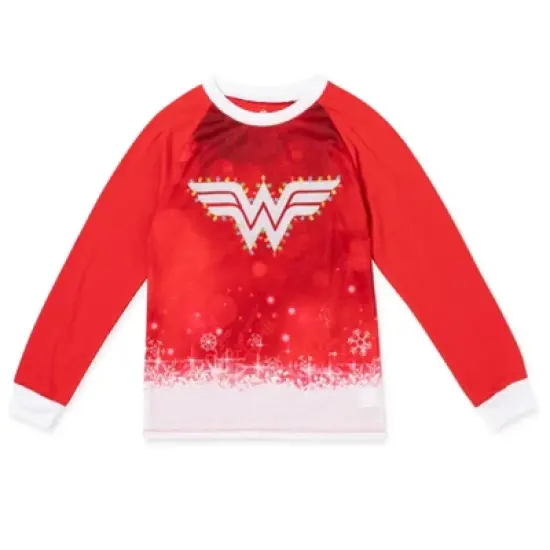 DC Comics Justice League Wonder Woman Girls Pullover Pajama Shirt and Pants Sleep Set Little Kid to Big Kid  image {1}