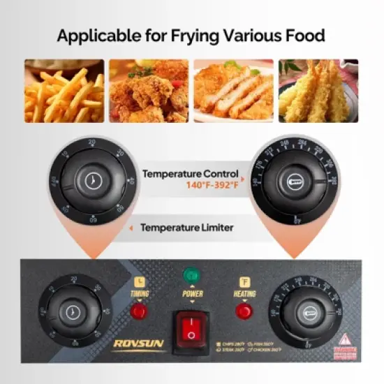 ROVSUN 12.5QT Electric Deep Fryer w/Basket & Lid, 1700W Commercial Countertop Kitchen Frying Machine, Temperature Adjustable Stainless Steel Fryer image {8}