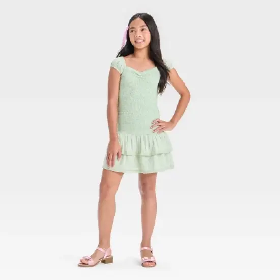 Girls' Smocked Drop Waist Tiered A-Line Dress - art class&trade; image {2}