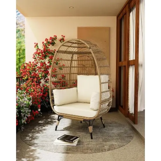 Modern DLEC03 Wicker Egg Chair - 350LBs Steel Frame & Plush Cushion, PE Rattan for Balcony/Patio/Living Room, Outdoor Lounge Chair image {4}