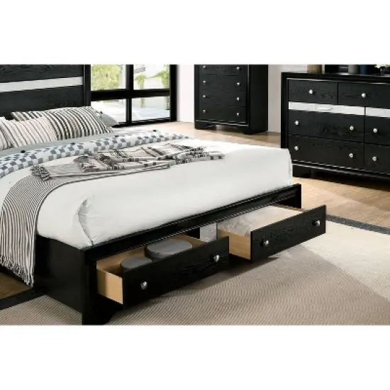 2pc Queen Whether by Bed with Nightstand Black - miBasics image {8}
