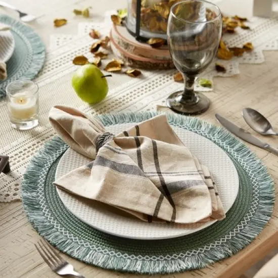 DII Fringe Placemat Set 6 Piece, Dark Green, 14.75" Dia image {6}