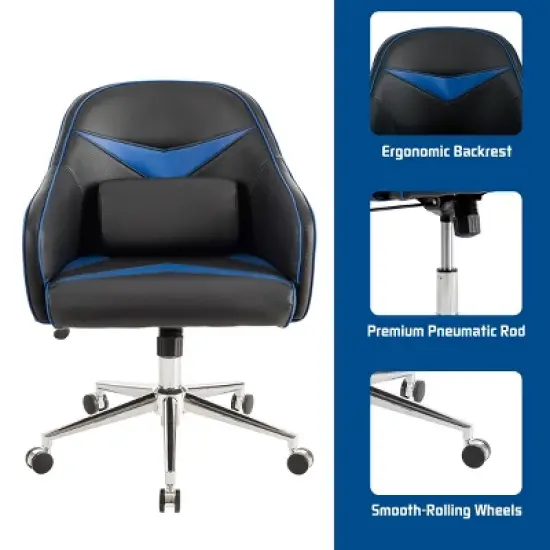 Costway Office Chair Swivel Adjustable Height w/ Massage Lumbar Support Blue image {9}