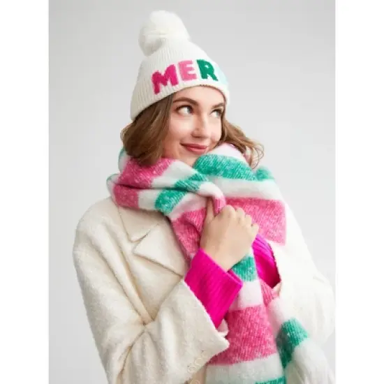 Shiraleah Pink and Green Stripe Jesse Scarf image {2}