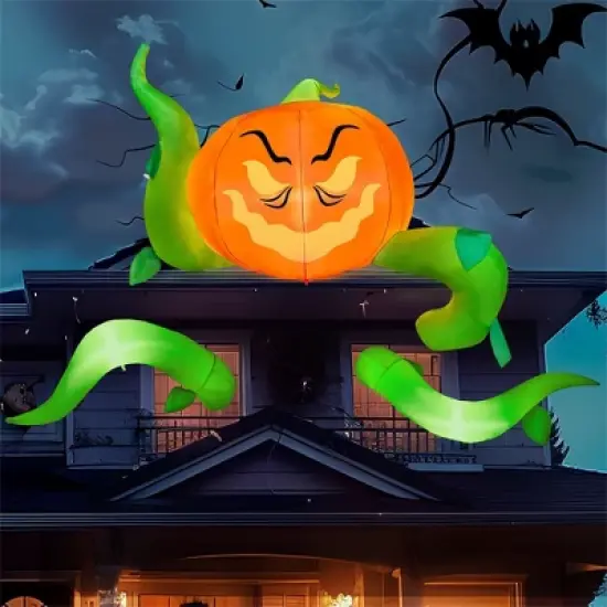 Joyfy 7.5FT Halloween Inflatables Outdoor Decorations, 3 Pcs Window Inflatable Pumpkin Head with Tentacles for Halloween Party Roof Outside Decoration image {4}