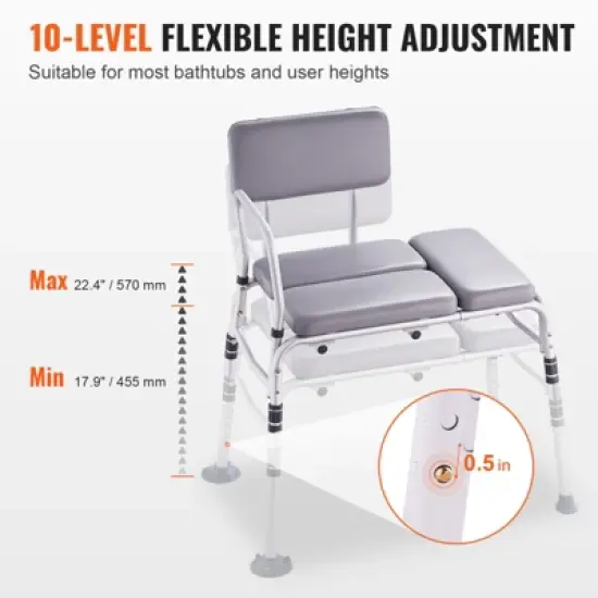 VEVOR Tub Transfer Bench for Bathtub 500lbs, Shower Seats for Adults, Lightweight Shower Bench for Elderly and Disabled with Padded Seat, Grey image {5}