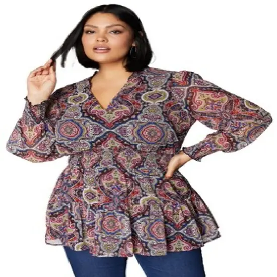 June + Vie by Roaman's Women&rsquo;s Plus Size Smocked Georgette Tunic image {6}