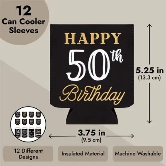 Sparkle and Bash 12 Pack 50th Birthday Can Cooler Sleeves for Soda - Cheers and Beers to 50 Years Decorations and Party Favors (2.5x4 in) image {4}