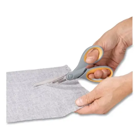 Westcott Titanium Bonded Scissors, 8" Long, 3.5" Cut Length, Gray/Yellow Straight Handle Model No 13529 image {3}