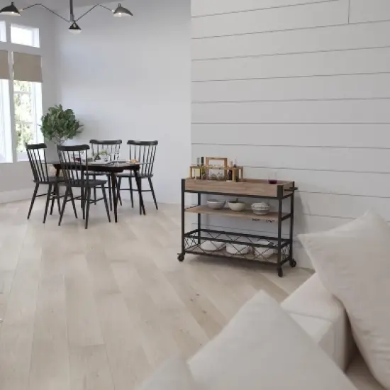 Merrick Lane Rolling Kitchen Serving and Bar Cart with Shelves and Wine Glass Holders in Distressed Light Oak Wood and Black Iron image {6}
