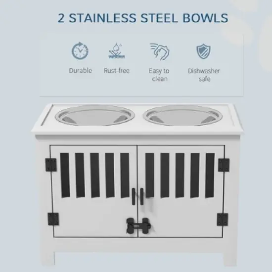 Gulches PawHut Large Elevated Dog Bowls with 37L Storage Cabinet - White image {3}