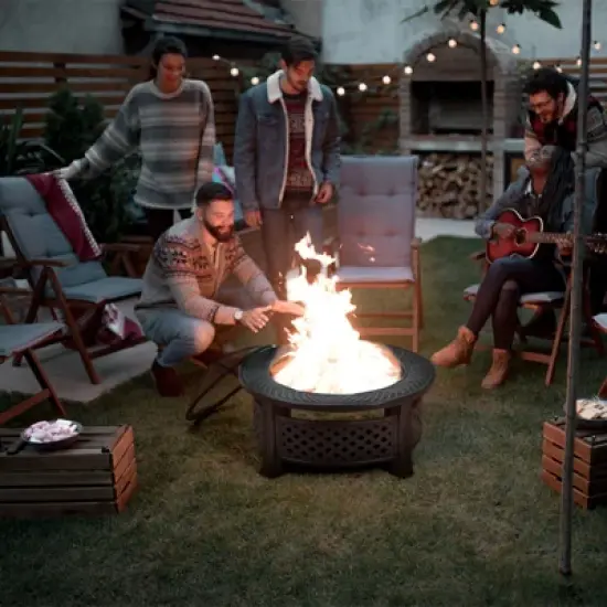 Tangkula 3-in-1 Round Fire Pit Set 32 Inch Round Wood Burning Firepit Table Multifunctional Metal Firepit Stove image {1}