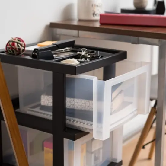 IRIS USA Medium 3 Drawer Cart with Organizer Top, Black image {7}