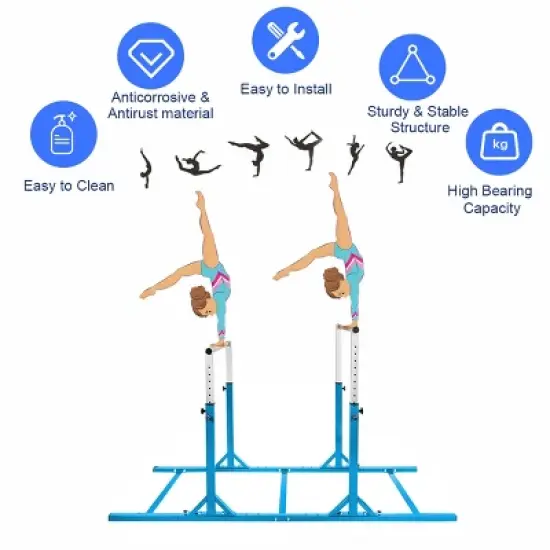 Costway Kids Double Horizontal Bars Gym Home Adjustable image {4}