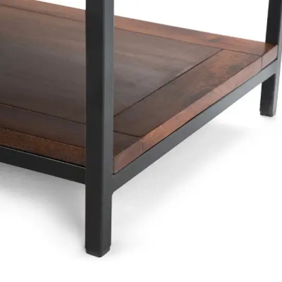 WyndenHall 48" Rhonda Solid Mango Wood Coffee Table Dark Cognac Brown: Rectangle, Lacquered Finish, Metal Hardware image {3}