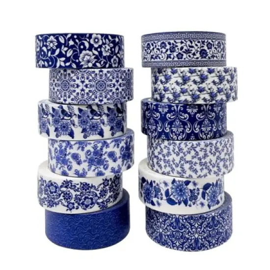 Wrapables Blue and White Porcelain Vintage Floral Chinoiserie Washi Tape Set for DIY, Arts and Crafts, Scrapbooking, Gift Wrapping (12 Rolls) image {8}