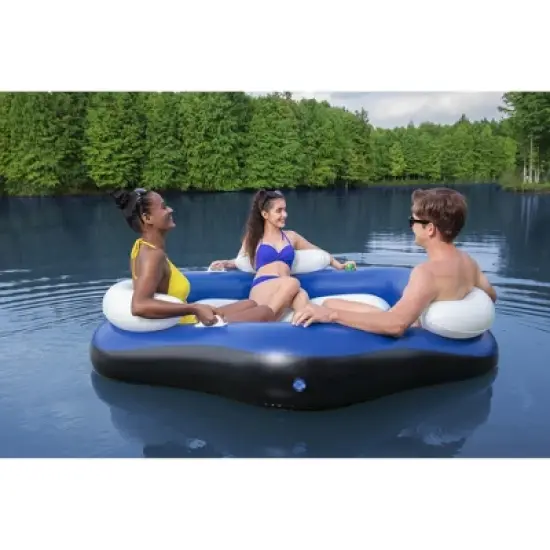 Bestway 43111E Hydro Force X3 Island 3 Person Inflatable Inner Tube Float with Built In Backrests, Open Floor, & Wrap Around Grab Rope, Blue and White image {3}