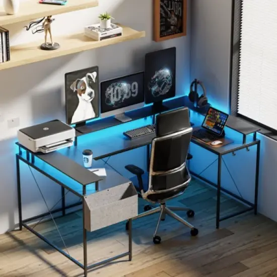ODK U Shaped Desk Gaming Desk, 79 Inch Reversible Computer Table for Small Space, Easy to Assemble image {3}