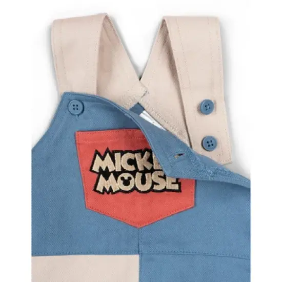 Disney Mickey Mouse Baby Twill Square Neck Short Overalls and and T-Shirt Outfit Set Newborn to Infant image {4}