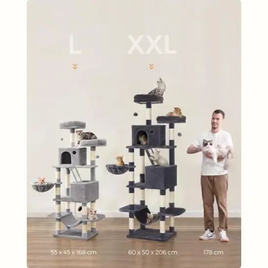 Feandrea 66.1/81.1"H Cat Tree Cat Tower for Indoor Cats, Plush Multi-Level Cat Condo with Scratching Posts, Perches, Caves, Hammock image {6}