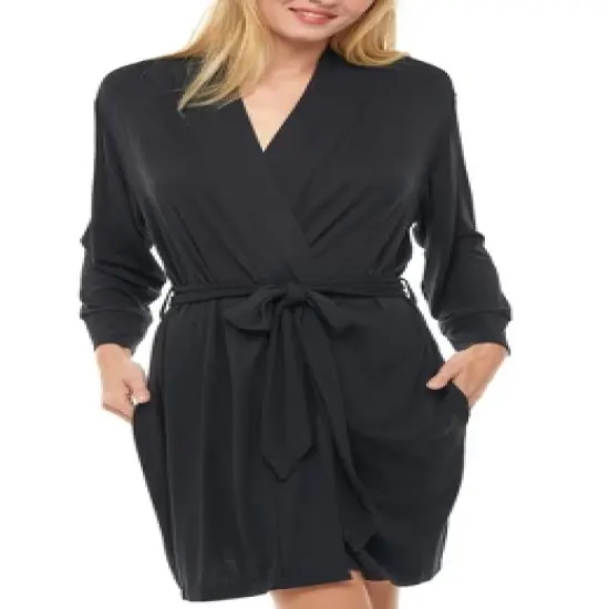 Women's Classic Soft Knit Short Lounge Robe with Pockets image {10}