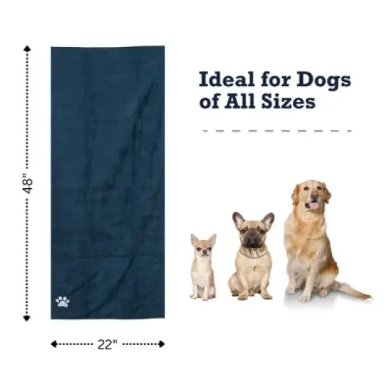 Country Living Large Marine Blue Microfiber Dog Bath Towel - Quick-Drying, Absorbent, and Durable, Machine Washable, Embroidered Paw Print, 48" x 22" image {6}